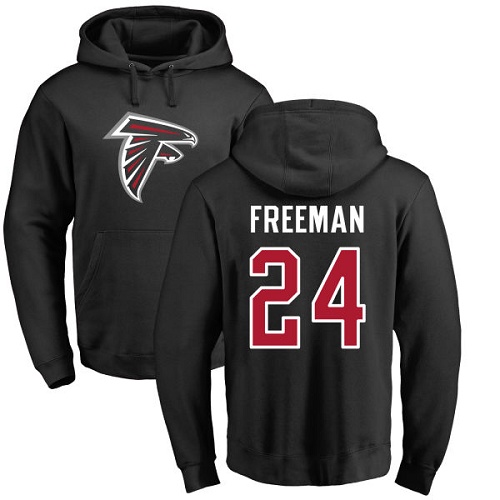 Atlanta Falcons Men Black Devonta Freeman Name And Number Logo NFL Football 24 Pullover Hoodie Sweatshirts